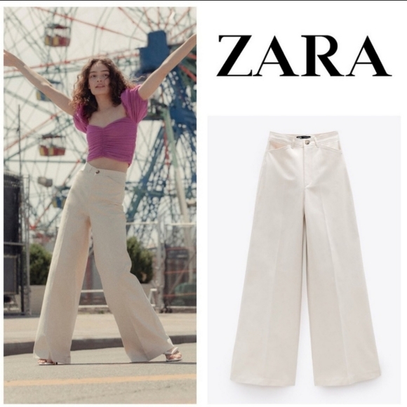 Zara high rise wide leg cream pants - Picture 8 of 16